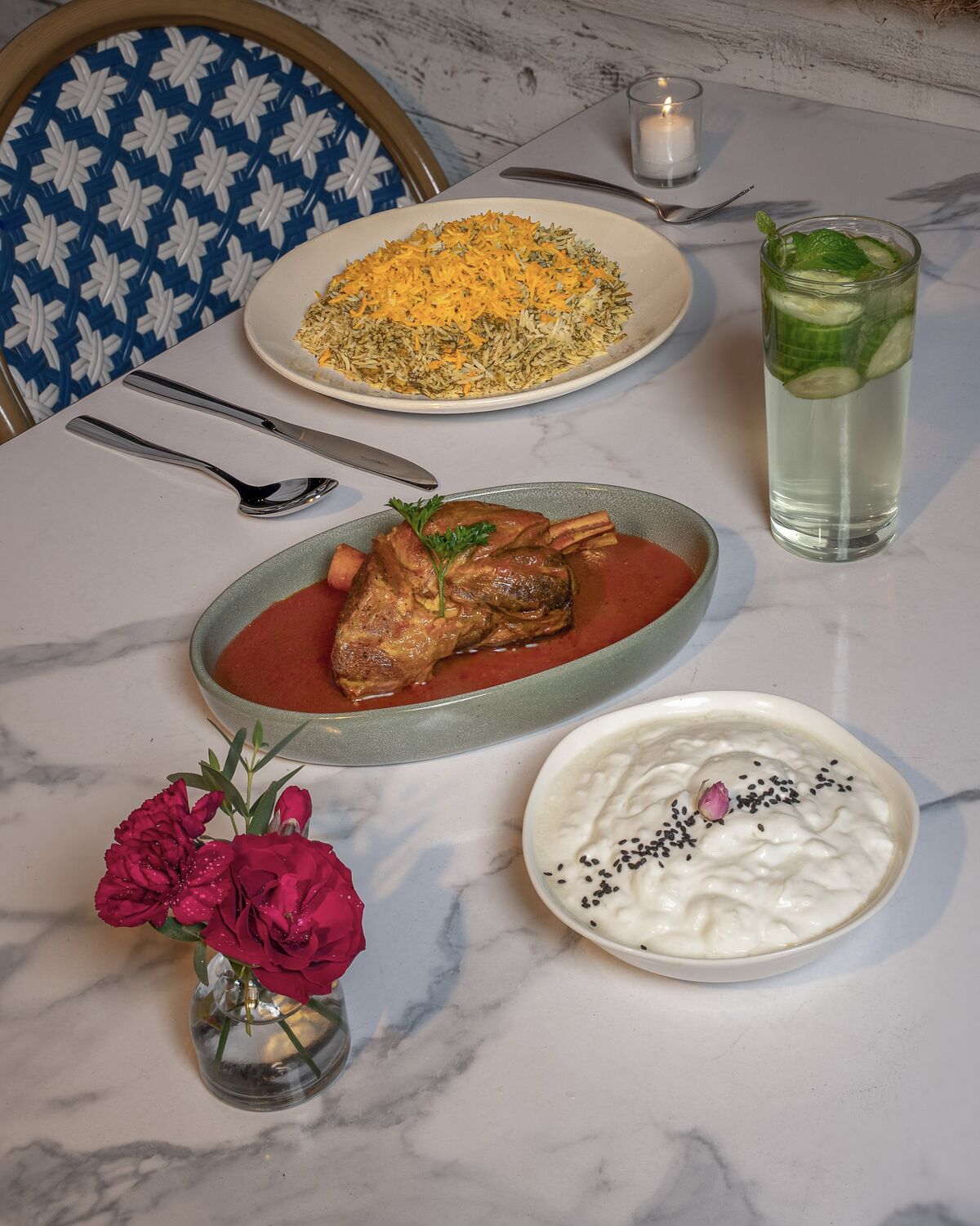 Braised lamb shank with baghali polo and mast-o-khiar in Westwood Village